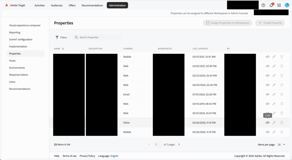 Adobe Targetにてプロパティトークンを取得する